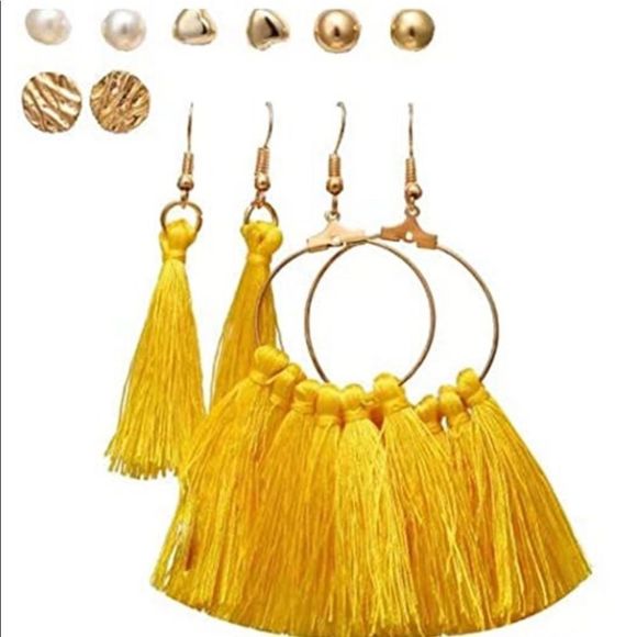 New Fashion Earrings 6 Pack Gold & Yellow Post & Stud / Hoop Earring Set - Picture 2 of 7